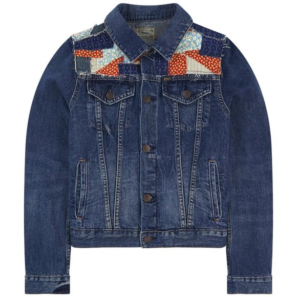NWT Polo Ralph Lauren Girls Patchwork Shoulders Denim Trucker Jacket